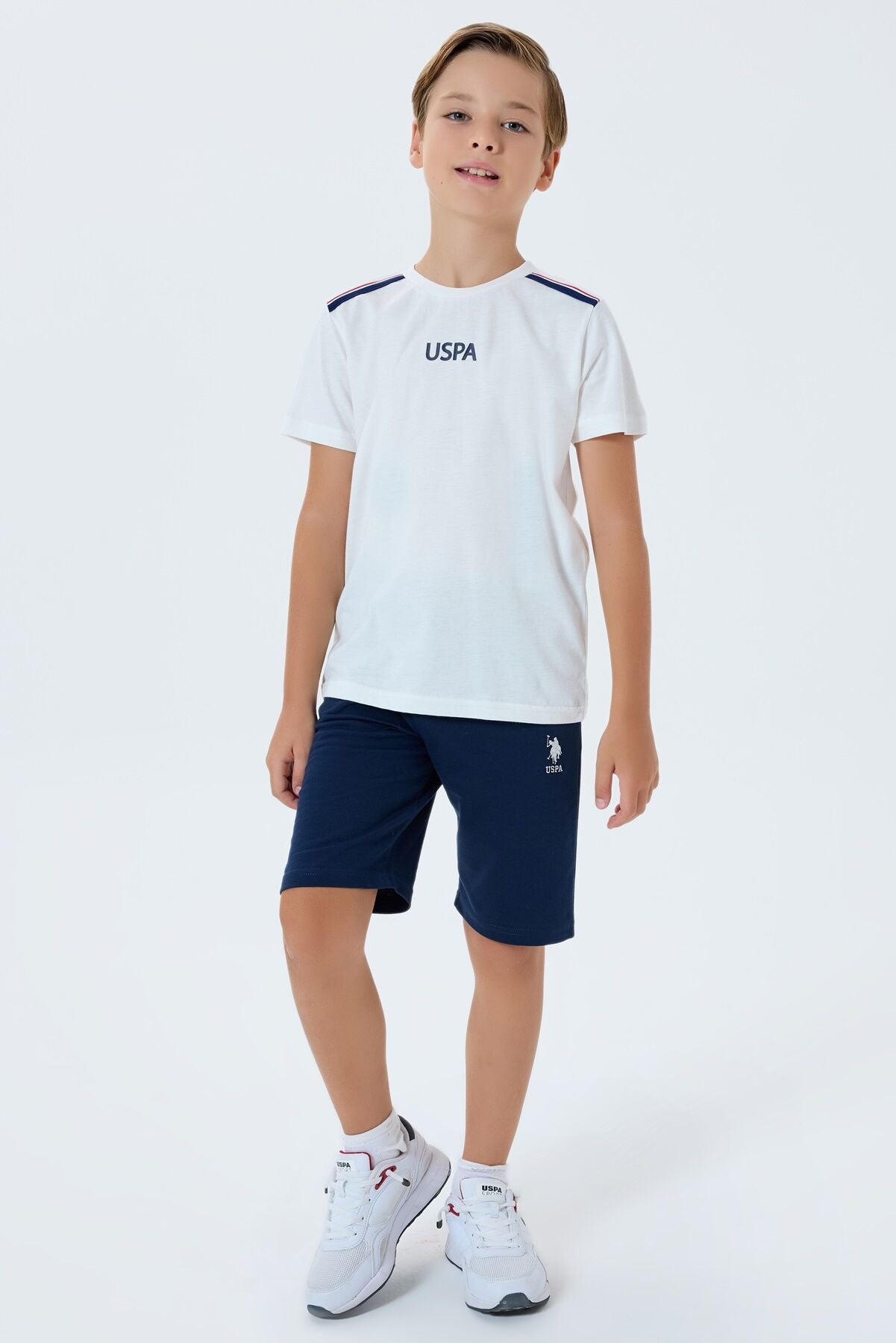 U.S. Polo Assn. Erkek Çocuk Bisiklet Yaka Nakışlı Yazlık Regular Fit Beyaz Bermuda Takım US2404-C-V1 Ürün ana görseli