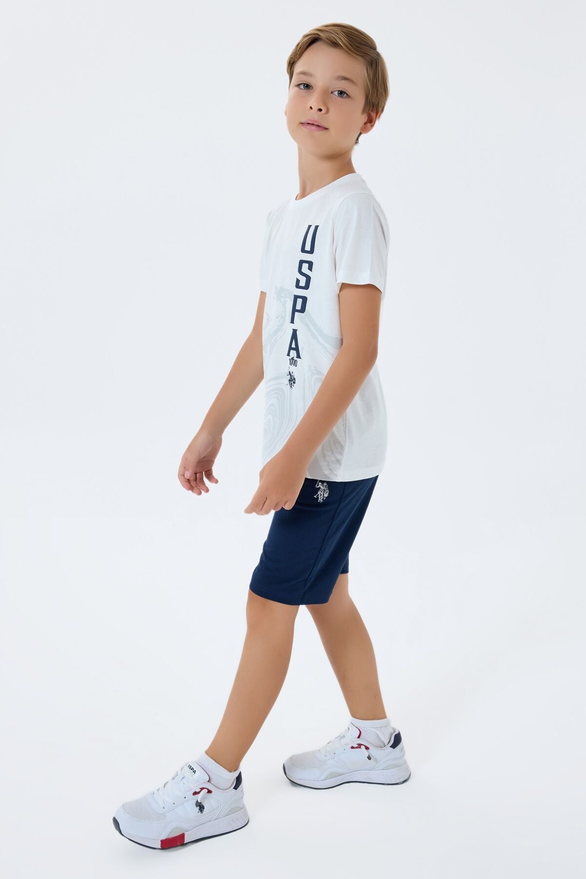 U.S. Polo Assn. Erkek Çocuk Bisiklet Yaka Nakışlı Yazlık Regular Fit Beyaz Bermuda Takım US2412-C-V1 Ürün ikincil görseli