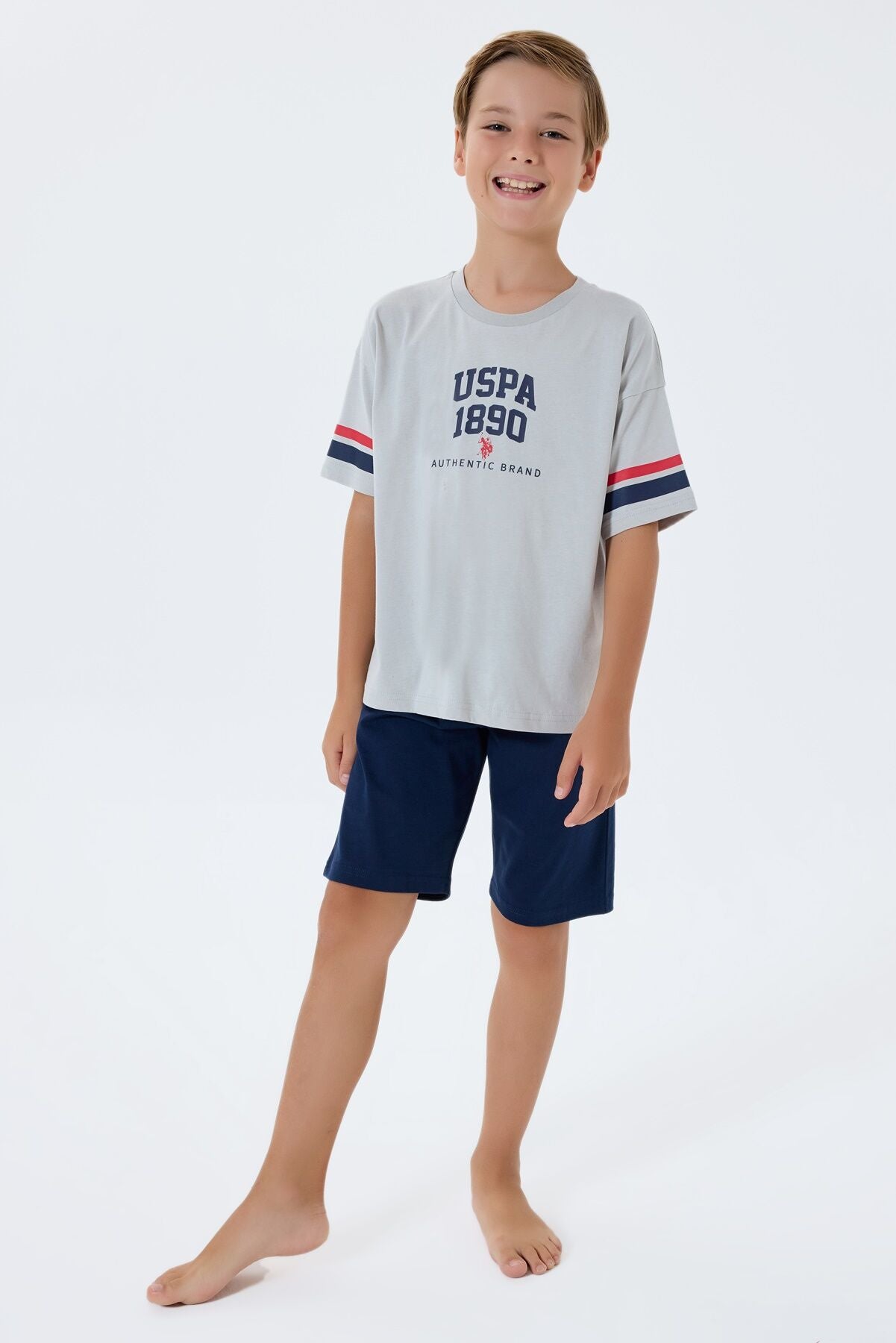 U.S. Polo Assn. Erkek Çocuk Bisiklet Yaka Nakışlı Yazlık Regular Fit Beyaz Bermuda Takım US2414-C-V1 Ürün ikincil görseli