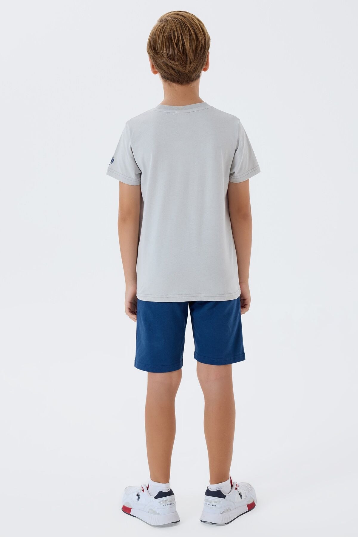 U.S. Polo Assn. Erkek Çocuk Bisiklet Yaka Nakışlı Yazlık Regular Fit Beyaz Bermuda Takım US2417-C-V1