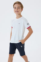 U.S. Polo Assn. Erkek Çocuk Bisiklet Yaka Nakışlı Yazlık Regular Fit Beyaz Bermuda Takım US2424-C-V2