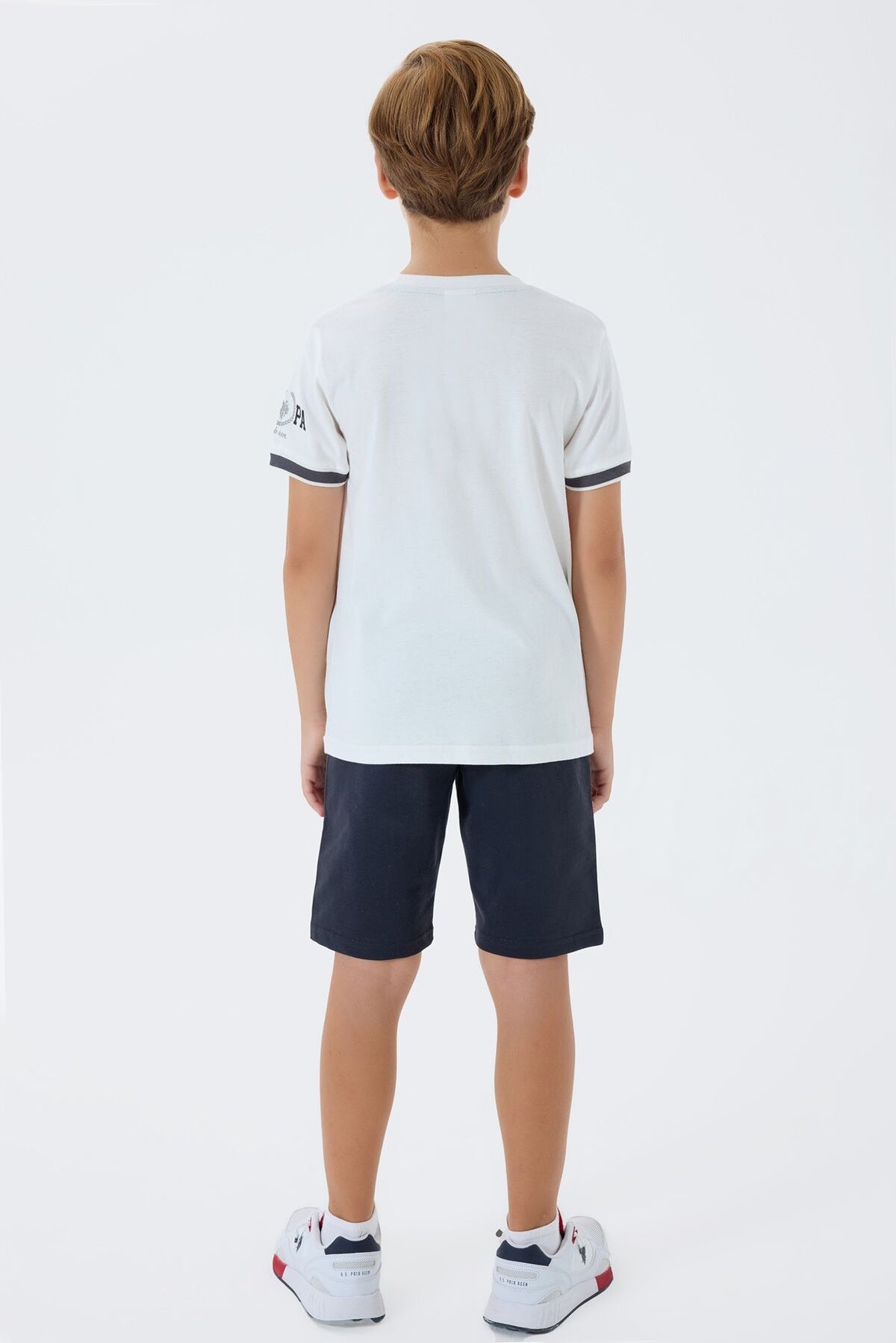 U.S. Polo Assn. Erkek Çocuk Bisiklet Yaka Nakışlı Yazlık Regular Fit Beyaz Bermuda Takım US2424-C-V2