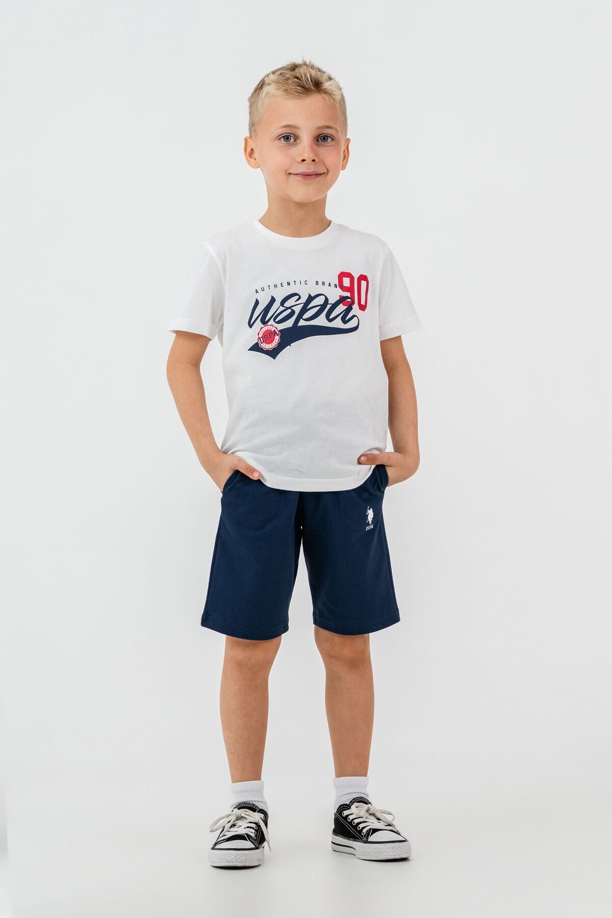 U.S. Polo Assn. Erkek Çocuk Bisiklet Yaka Nakışlı Yazlık Regular Fit Beyaz Bermuda Takım US2431-C-V3 Ürün ana görseli