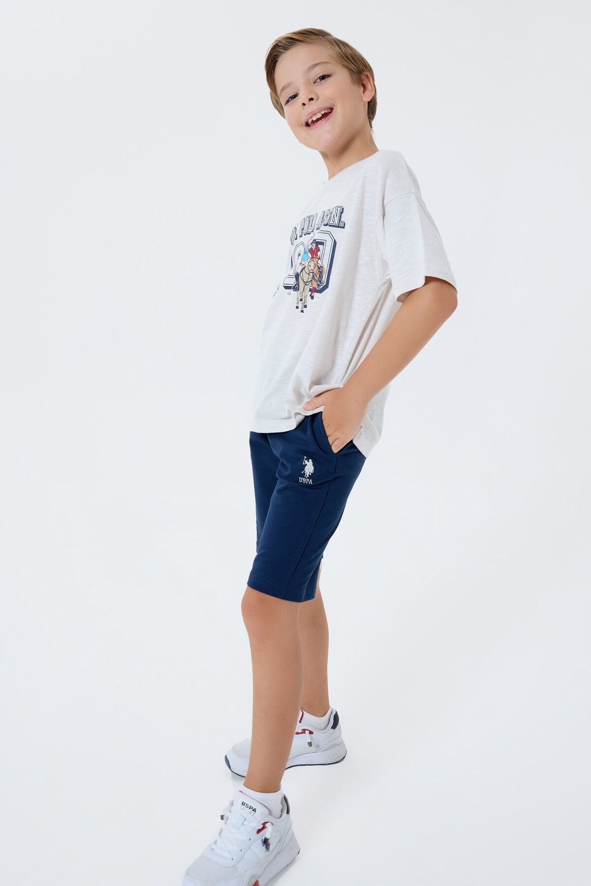 U.S. Polo Assn Erkek Çocuk Beyaz Bermuda Takım