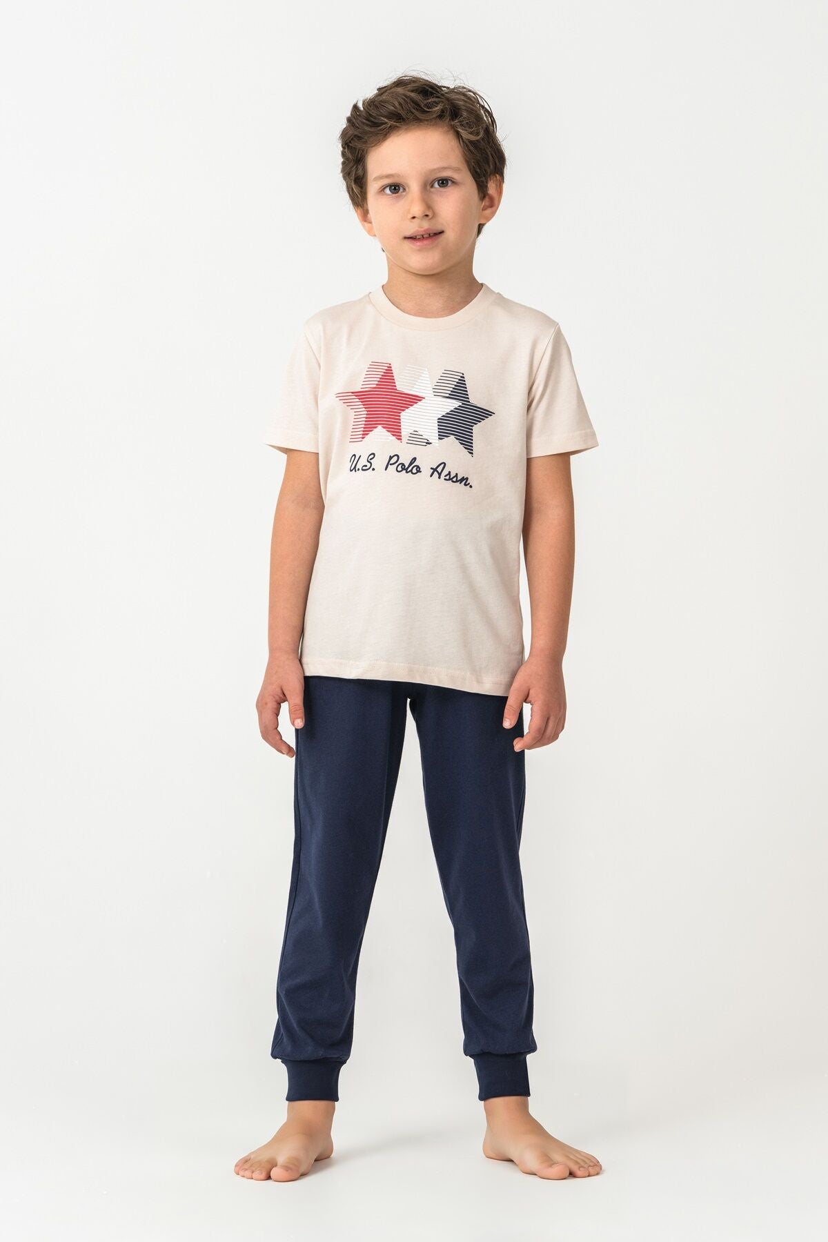 U.S. Polo Assn. Erkek Çocuk Bisiklet Yaka Nakışlı Yazlık Regular Fit Beyaz Pijama Takımı US2441-C-V2 Ürün ana görseli