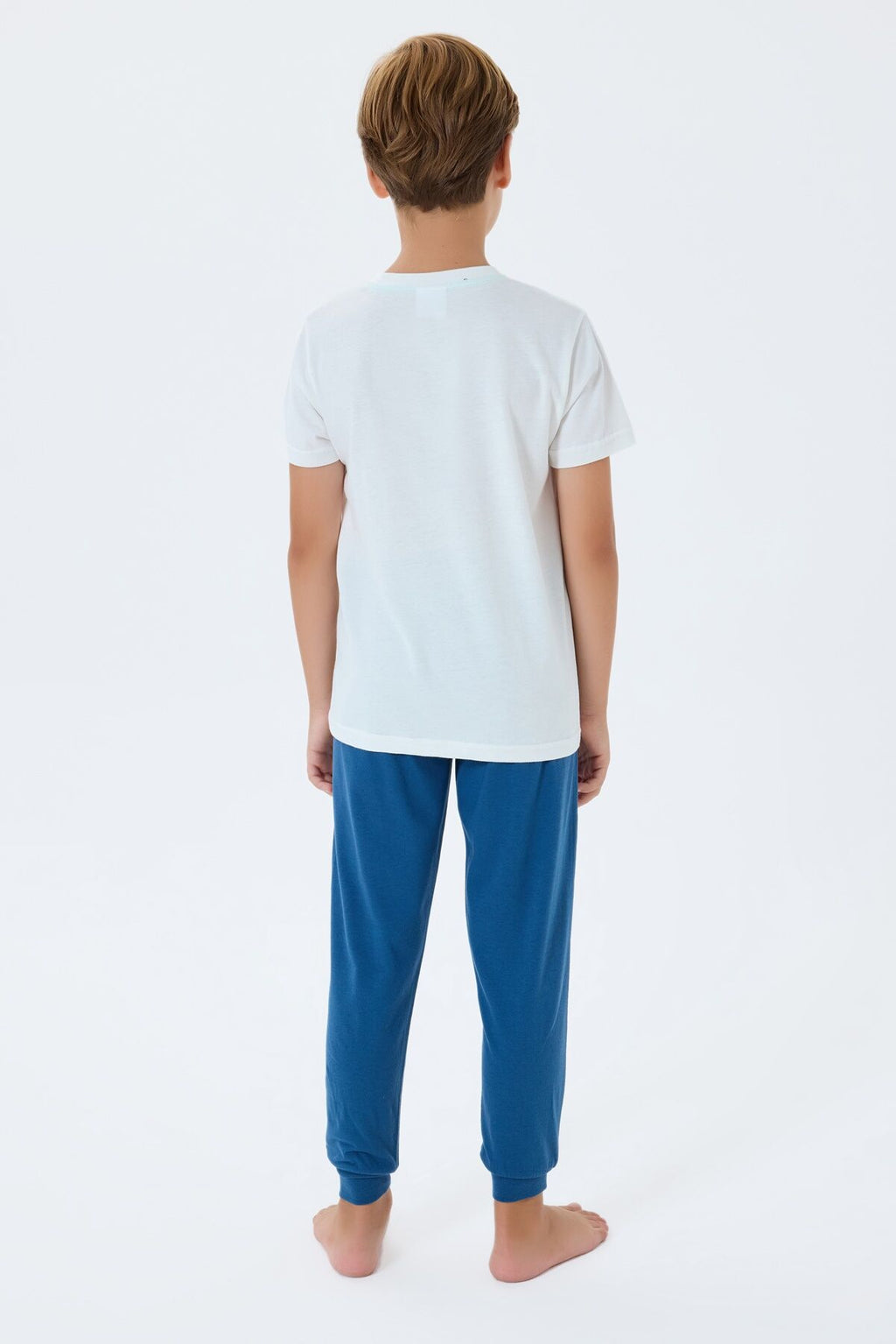 U.S. Polo Assn. Erkek Çocuk Bisiklet Yaka Nakışlı Yazlık Regular Fit Beyaz Pijama Takımı US2413-C-V2