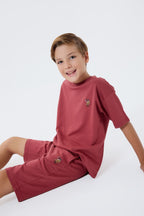 U.S. Polo Assn. Erkek Çocuk Bisiklet Yaka Nakışlı Yazlık Regular Fit Bordo Bermuda Takım US2434-C-V1