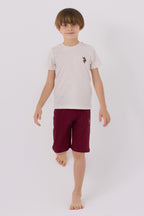 U.S. Polo Assn. Erkek Çocuk Bisiklet Yaka Sargı Nakışlı Yazlık Regular Fit Krem Bermuda Takım US1391-C-V9