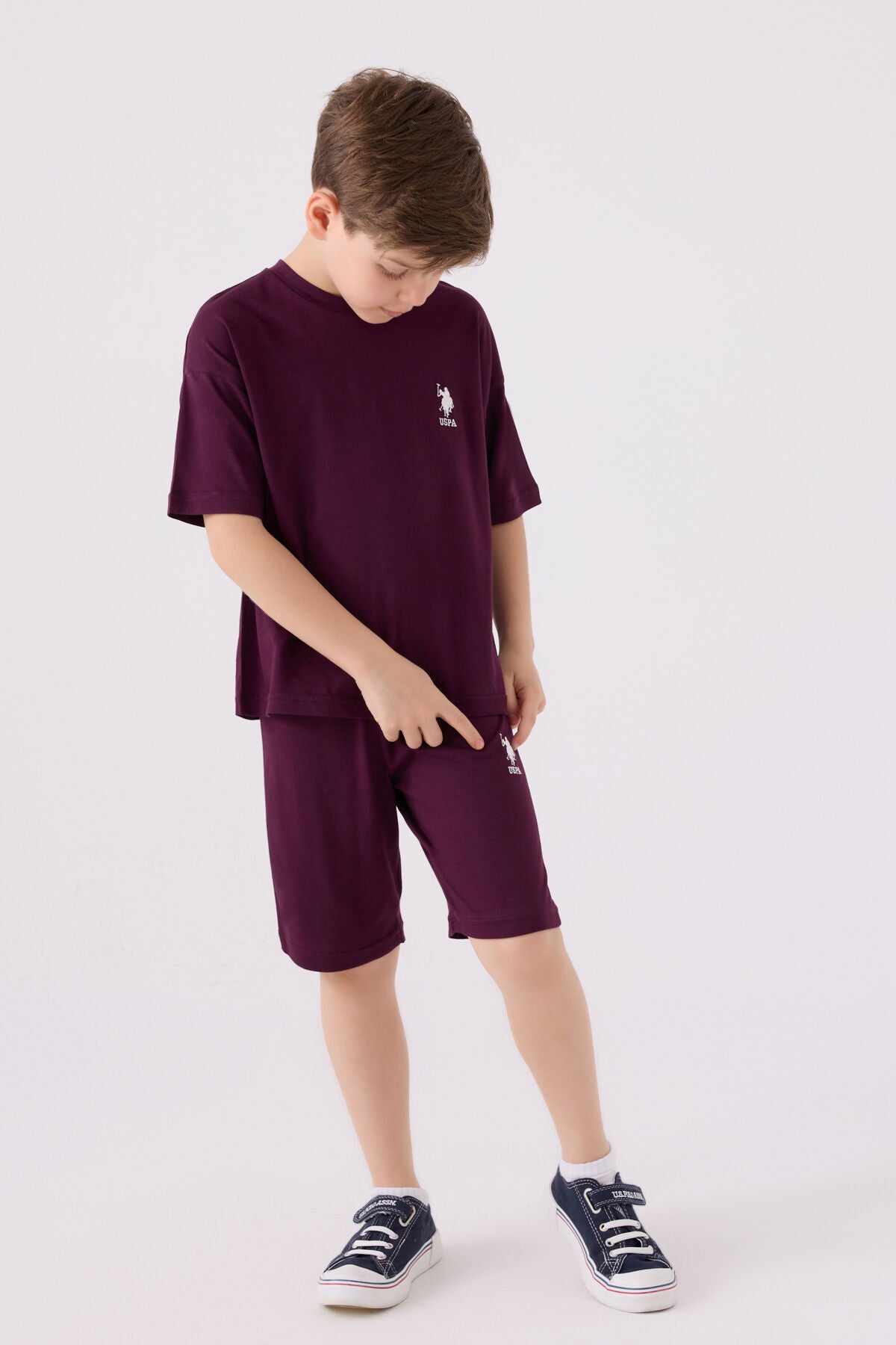 U.S. Polo Assn. Erkek Çocuk Bisiklet Yaka Sargı Nakışlı Yazlık Regular Fit Bordo Bermuda Takım US1779-C-V30 Ürün ana görseli