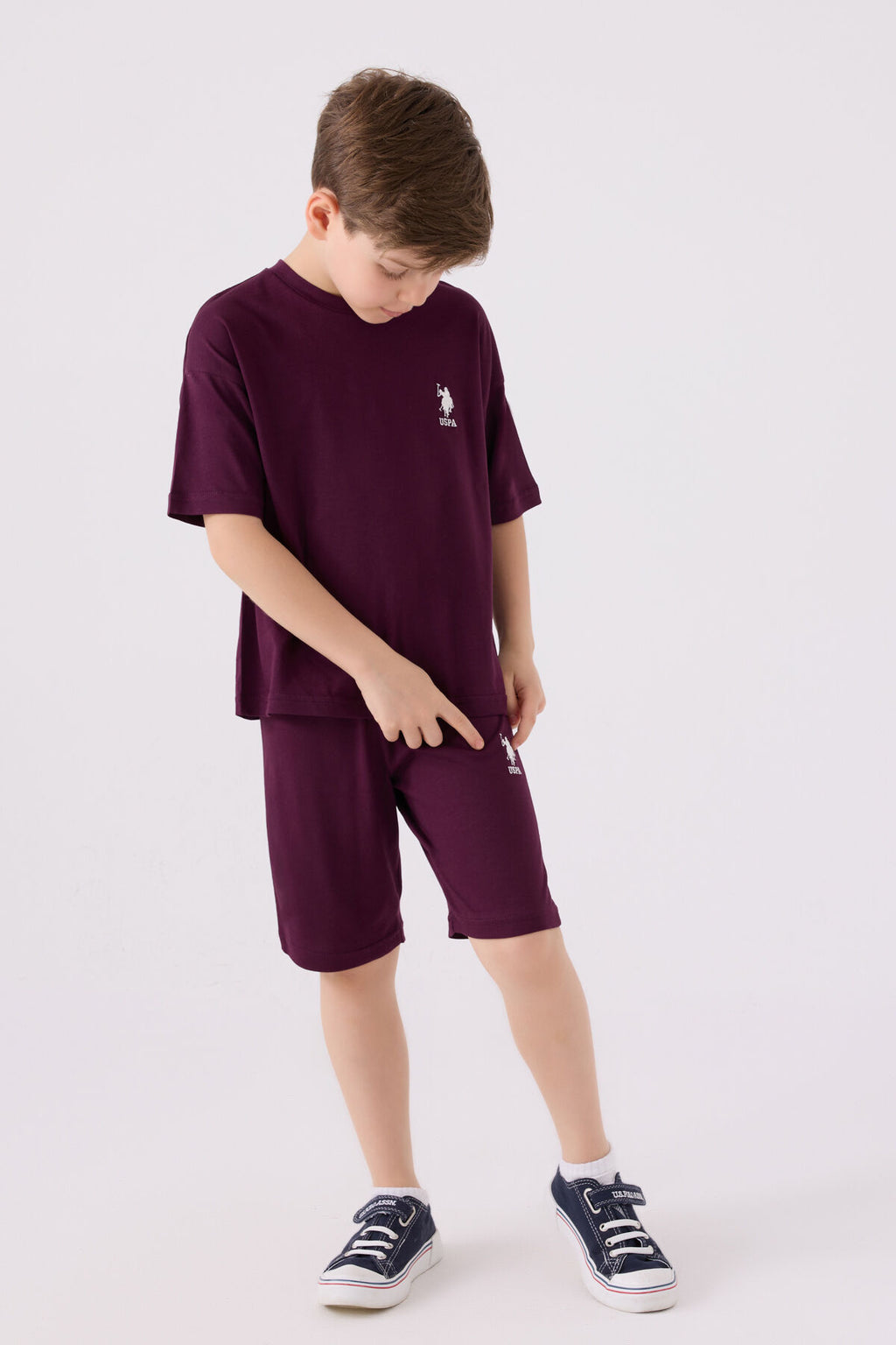 U.S. Polo Assn. Erkek Çocuk Bisiklet Yaka Sargı Nakışlı Yazlık Regular Fit Bordo Bermuda Takım US1779-C-V30