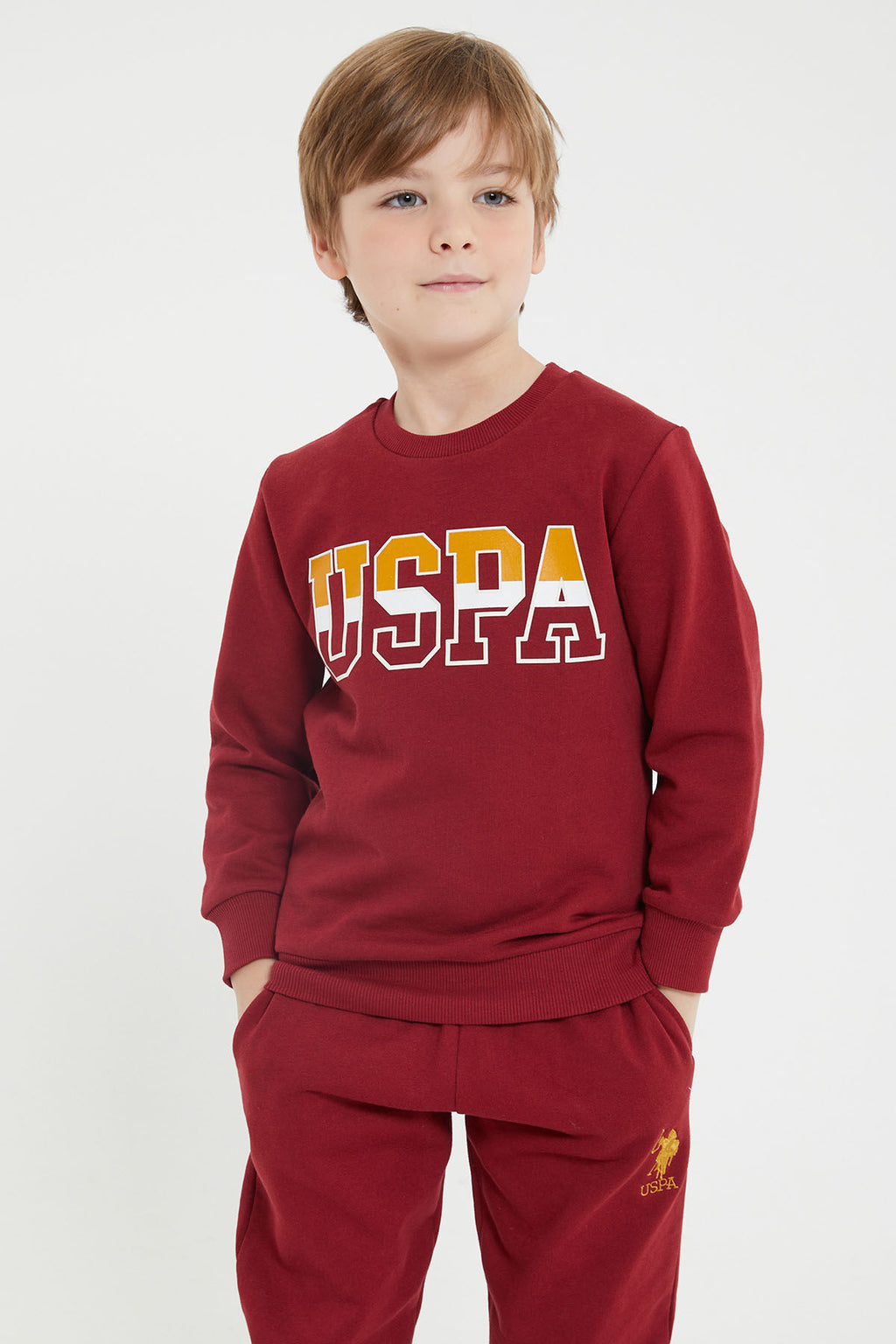 U.S. Polo Assn. Erkek Çocuk Bisiklet Yaka Empirme Baskılı Kışlık Regular Fit Bordo Eşofman Takımı US1149-C-V2