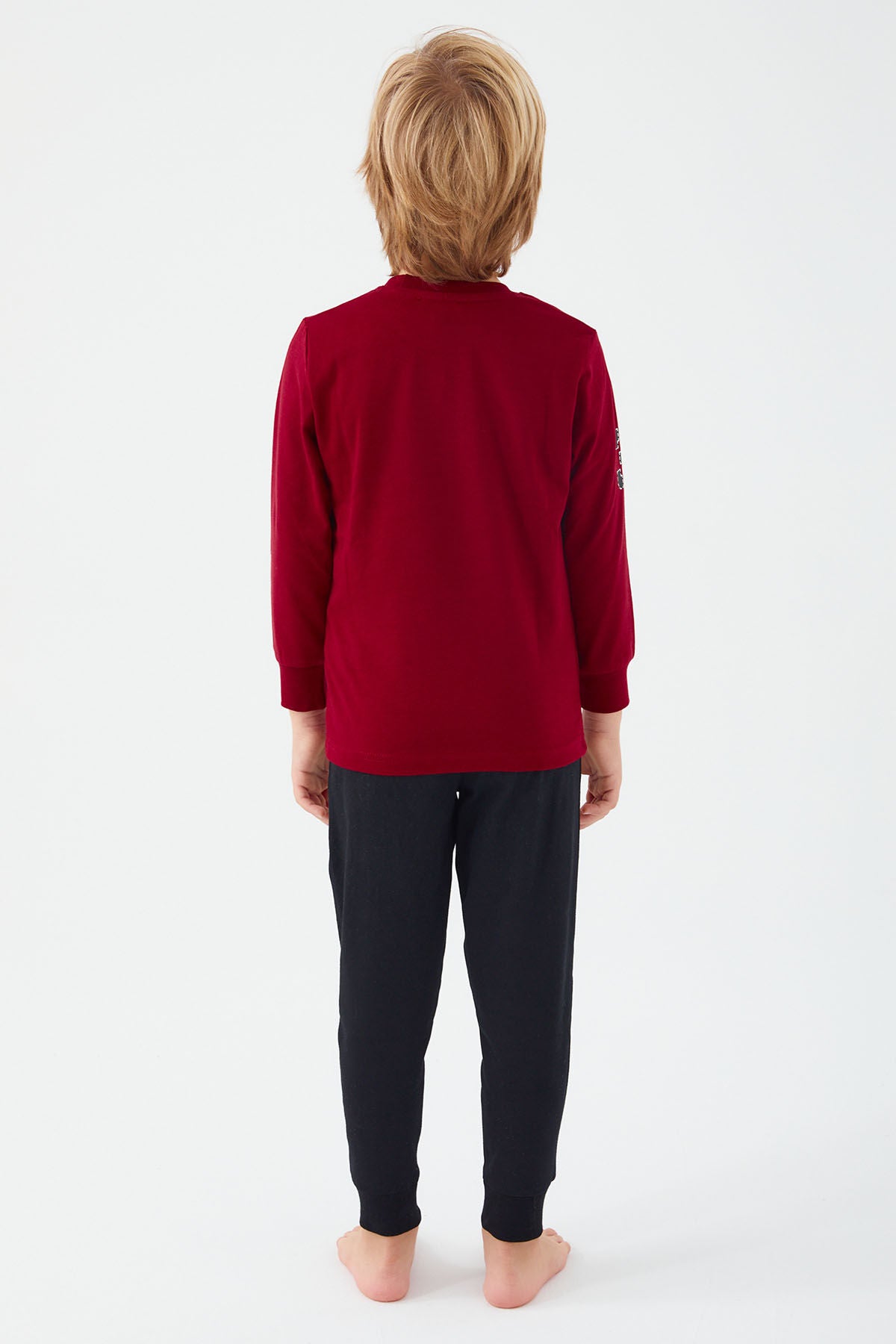 U.S. Polo Assn. Erkek Çocuk Bisiklet Yaka Pigment Baskılı Kışlık Regular Fit Bordo Pijama Takımı US1191-C-V3