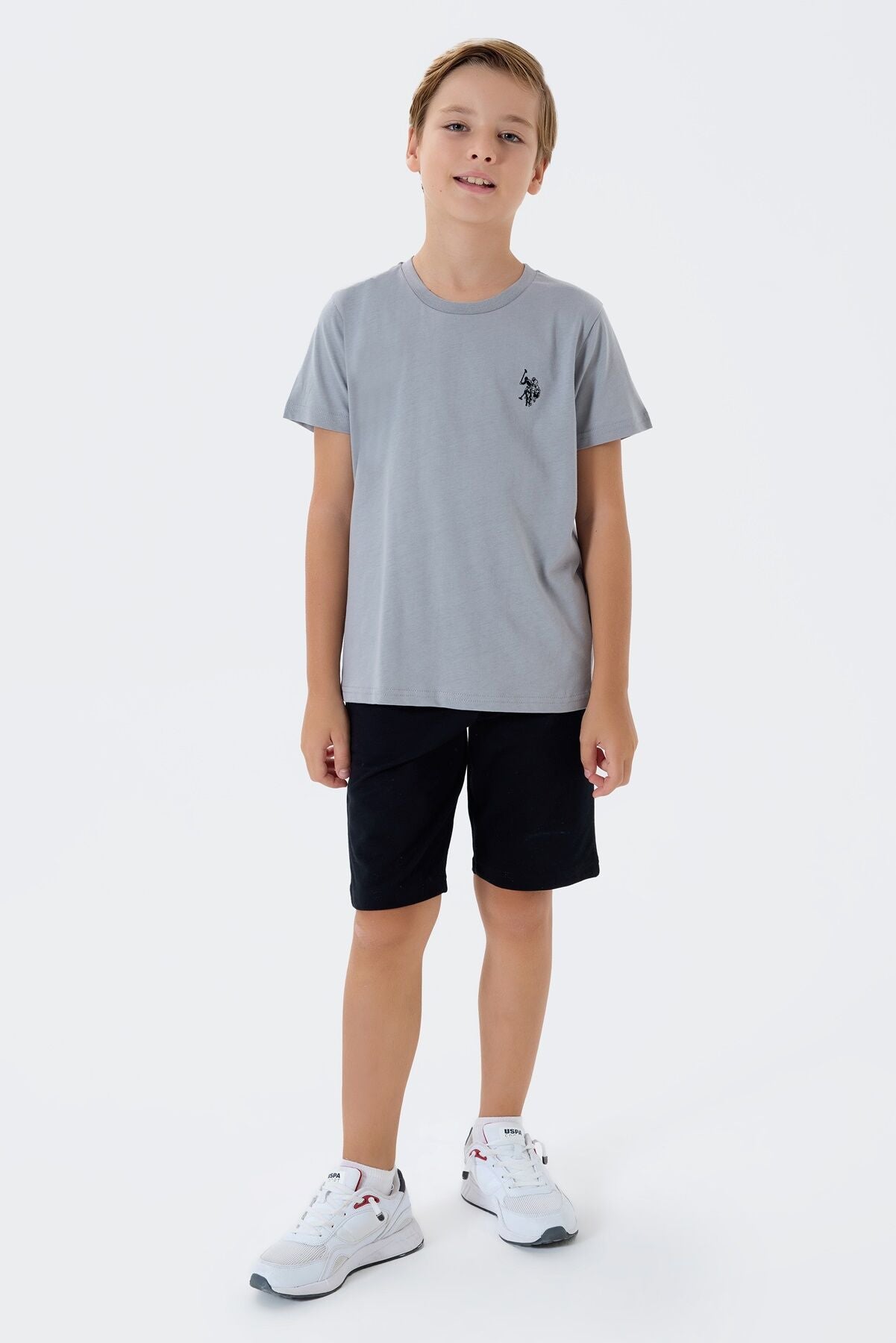 U.S. Polo Assn. Erkek Çocuk Bisiklet Yaka Nakışlı Yazlık Regular Fit Gri Bermuda Takım US2427-C-V2 Ürün ikincil görseli