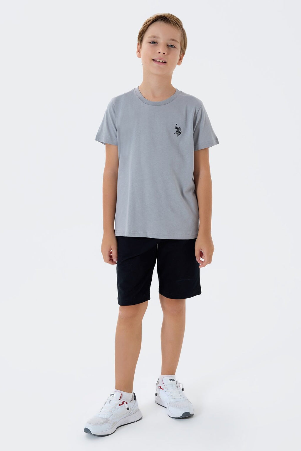 U.S. Polo Assn. Erkek Çocuk Bisiklet Yaka Nakışlı Yazlık Regular Fit Gri Bermuda Takım US2427-C-V2