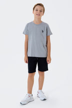 U.S. Polo Assn. Erkek Çocuk Bisiklet Yaka Nakışlı Yazlık Regular Fit Gri Bermuda Takım US2427-C-V2