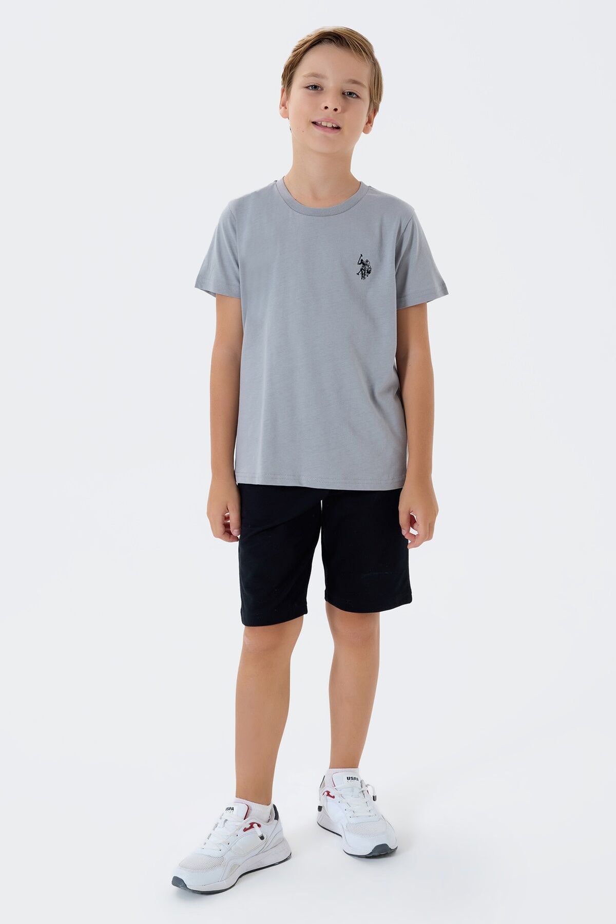 U.S. Polo Assn. Erkek Çocuk Bisiklet Yaka Nakışlı Yazlık Regular Fit Gri Bermuda Takım US2427-C-V2