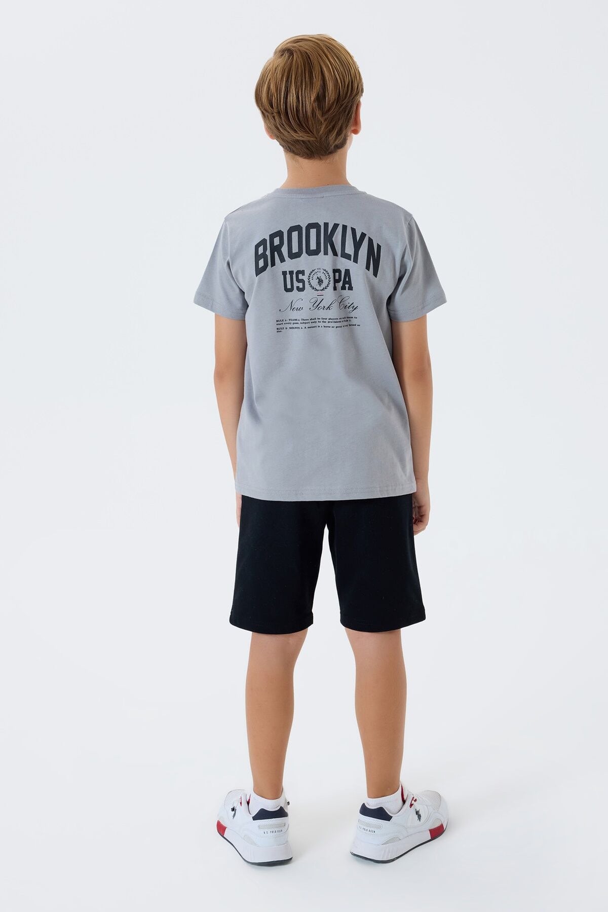 U.S. Polo Assn. Erkek Çocuk Bisiklet Yaka Nakışlı Yazlık Regular Fit Gri Bermuda Takım US2427-C-V2
