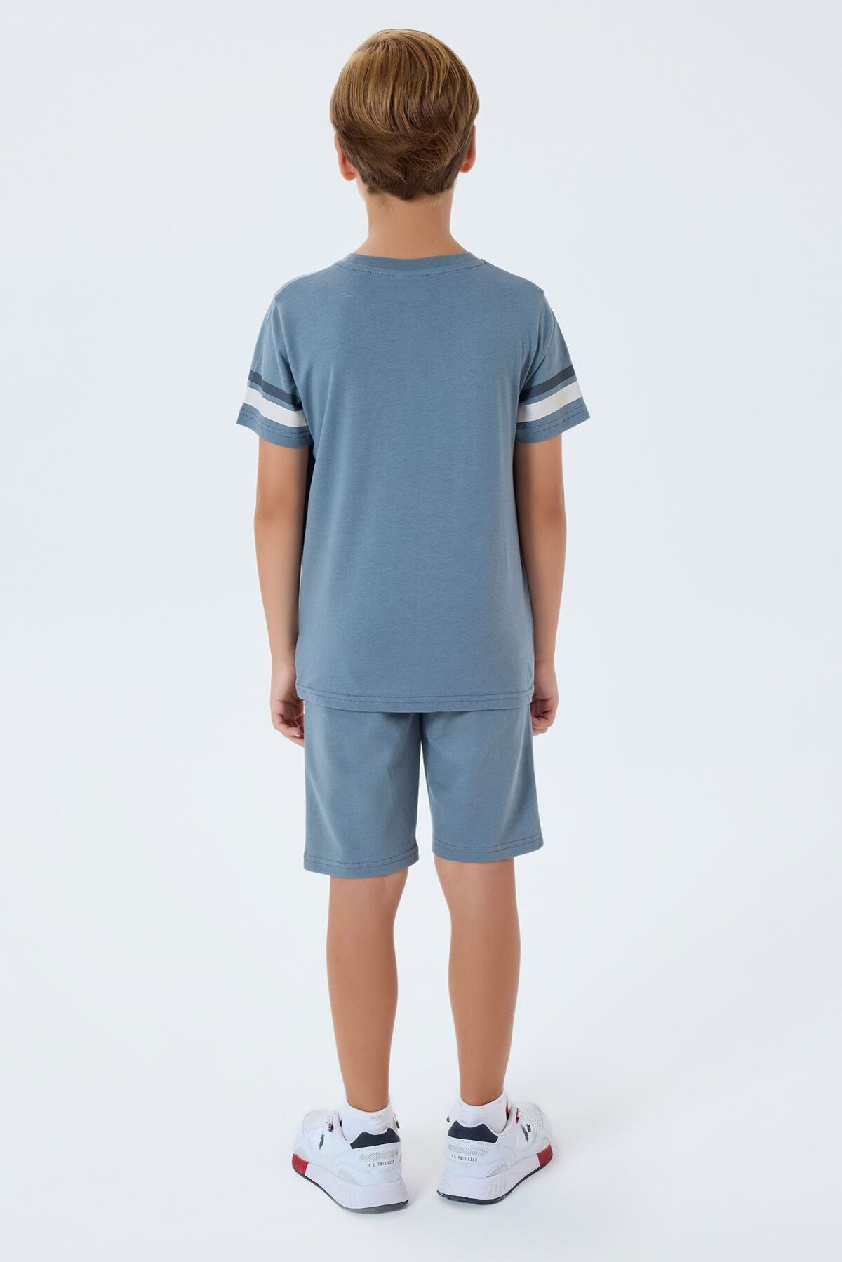 U.S. Polo Assn. Erkek Çocuk Bisiklet Yaka Nakışlı Yazlık Regular Fit Gri Bermuda Takım US2409-C-V1