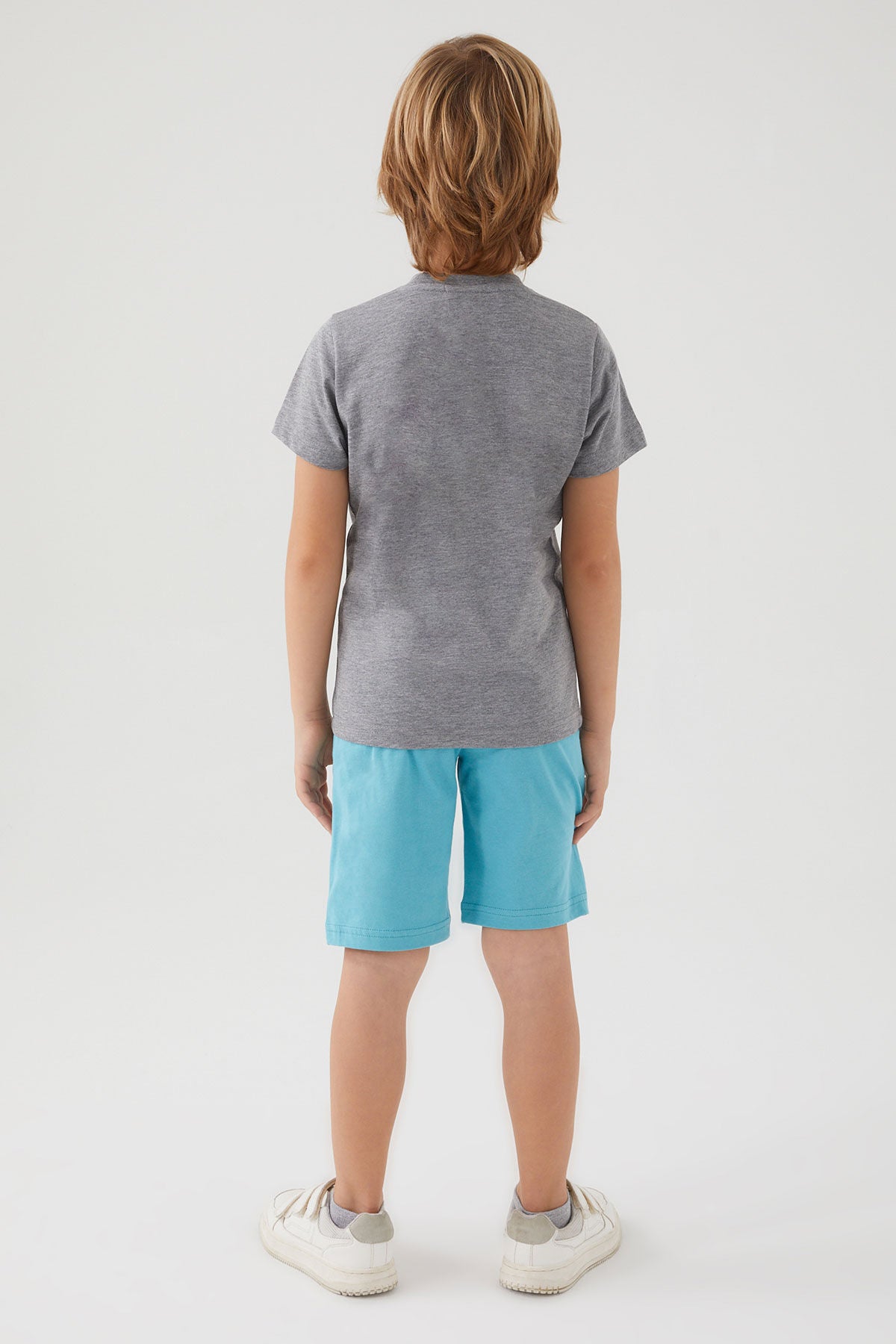 U.S. Polo Assn. Erkek Çocuk Bisiklet Yaka Pigment Baskılı Yazlık Regular Fit Gri Bermuda Takım US1369-C-V5