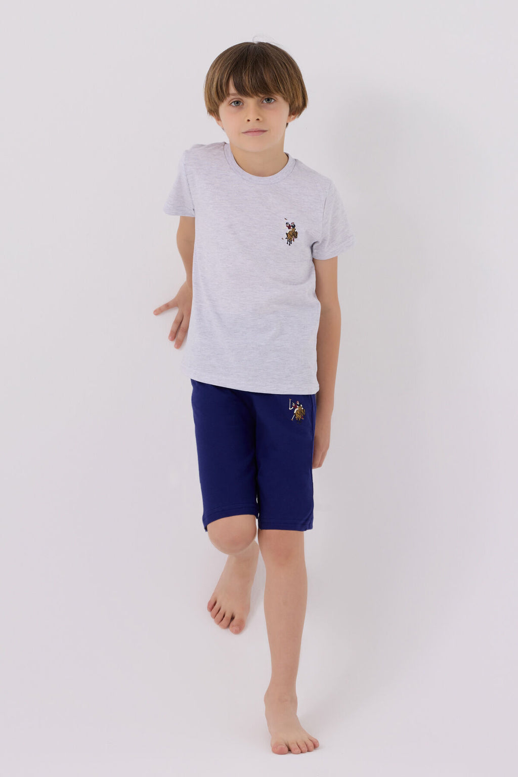 U.S. Polo Assn. Erkek Çocuk Bisiklet Yaka Sargı Nakışlı Yazlık Regular Fit Gri Bermuda Takım US1391-C-V5