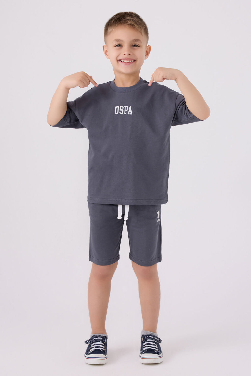 U.S. Polo Assn. Erkek Çocuk Bisiklet Yaka Pigment Baskılı Yazlık Regular Fit Gri Bermuda Takım US1781-C-V3