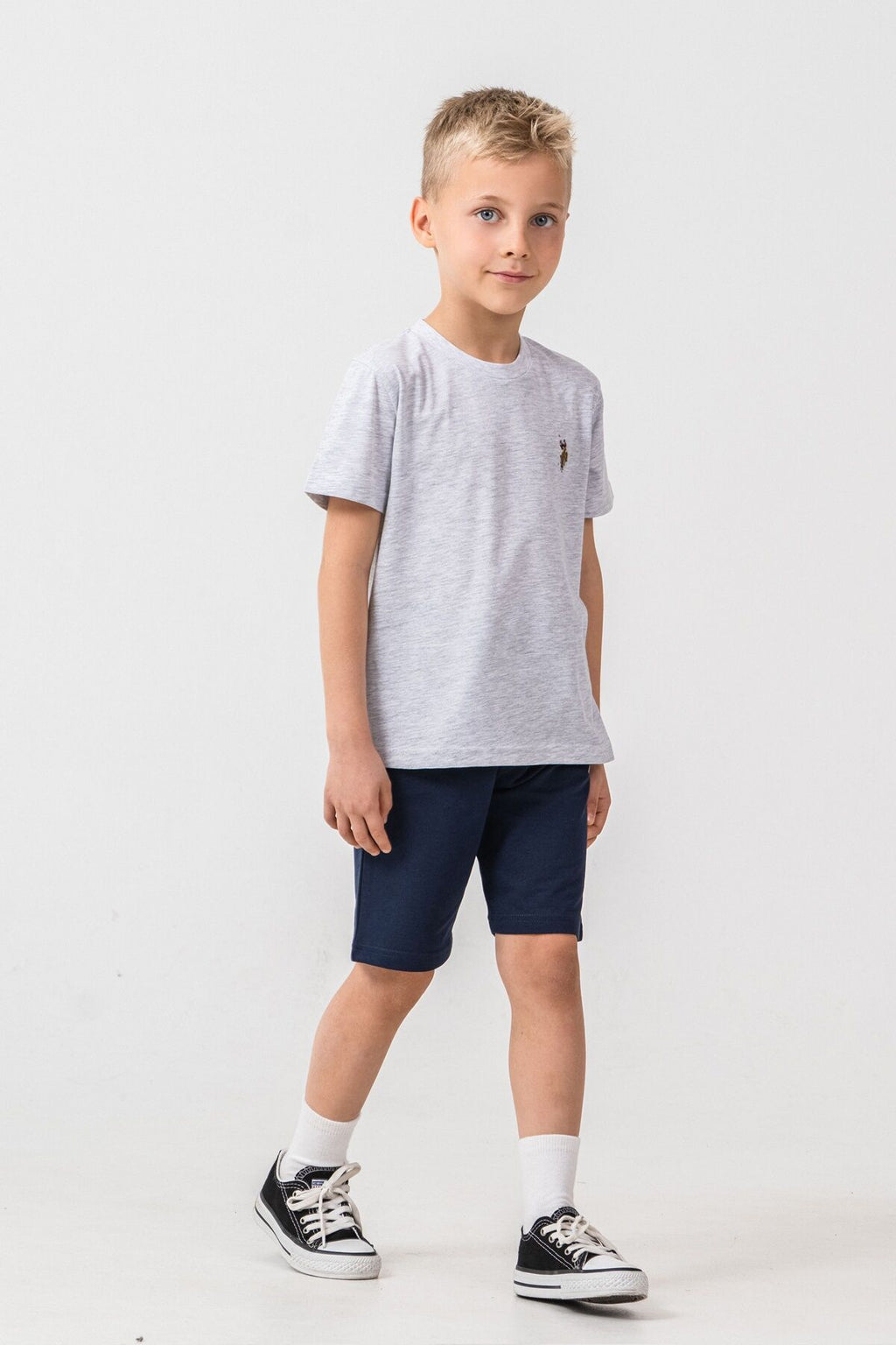 U.S. Polo Assn. Erkek Çocuk Bisiklet Yaka Nakışlı Yazlık Regular Fit Gri Bermuda Takım US2470-C-V1