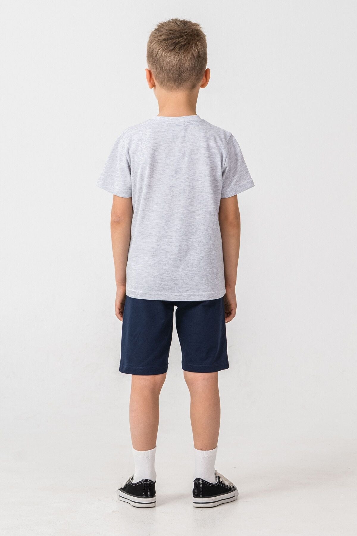 U.S. Polo Assn. Erkek Çocuk Bisiklet Yaka Nakışlı Yazlık Regular Fit Gri Bermuda Takım US2470-C-V1