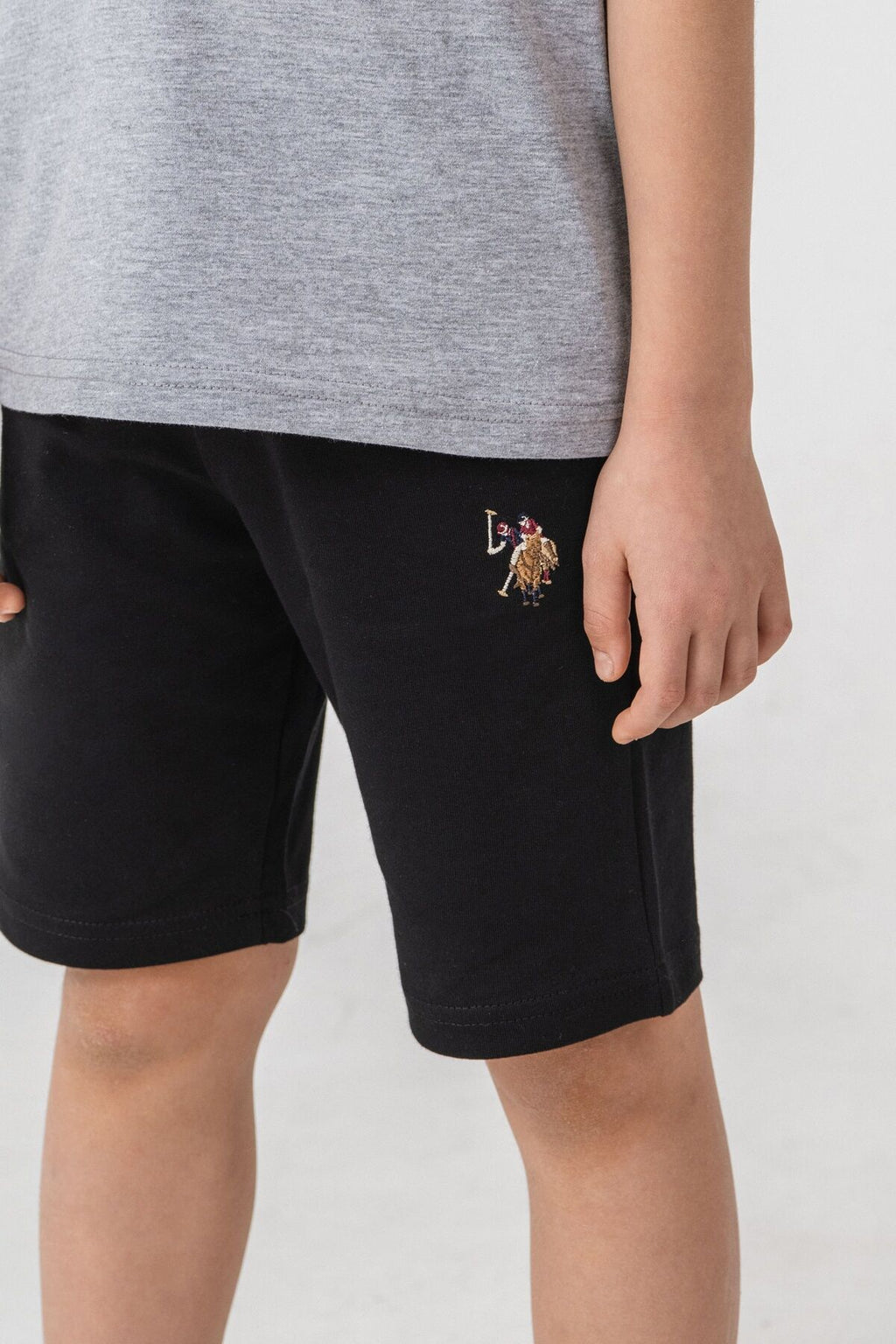 U.S. Polo Assn. Erkek Çocuk Bisiklet Yaka Nakışlı Yazlık Regular Fit Gri Bermuda Takım US2470-C-V2