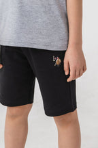 U.S. Polo Assn. Erkek Çocuk Bisiklet Yaka Nakışlı Yazlık Regular Fit Gri Bermuda Takım US2470-C-V2