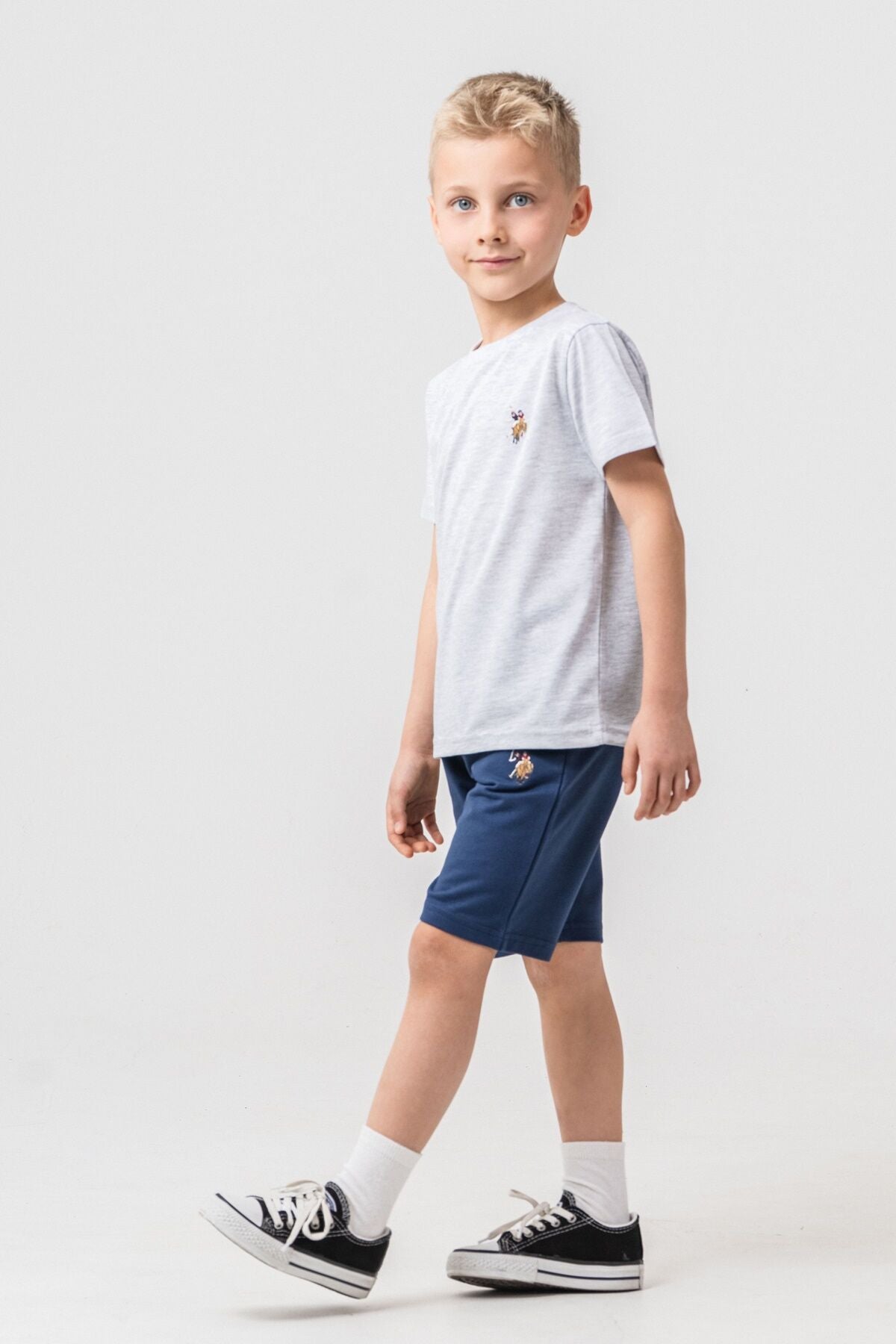 U.S. Polo Assn. Erkek Çocuk Bisiklet Yaka Nakışlı Yazlık Regular Fit Gri Bermuda Takım US2470-C-V4