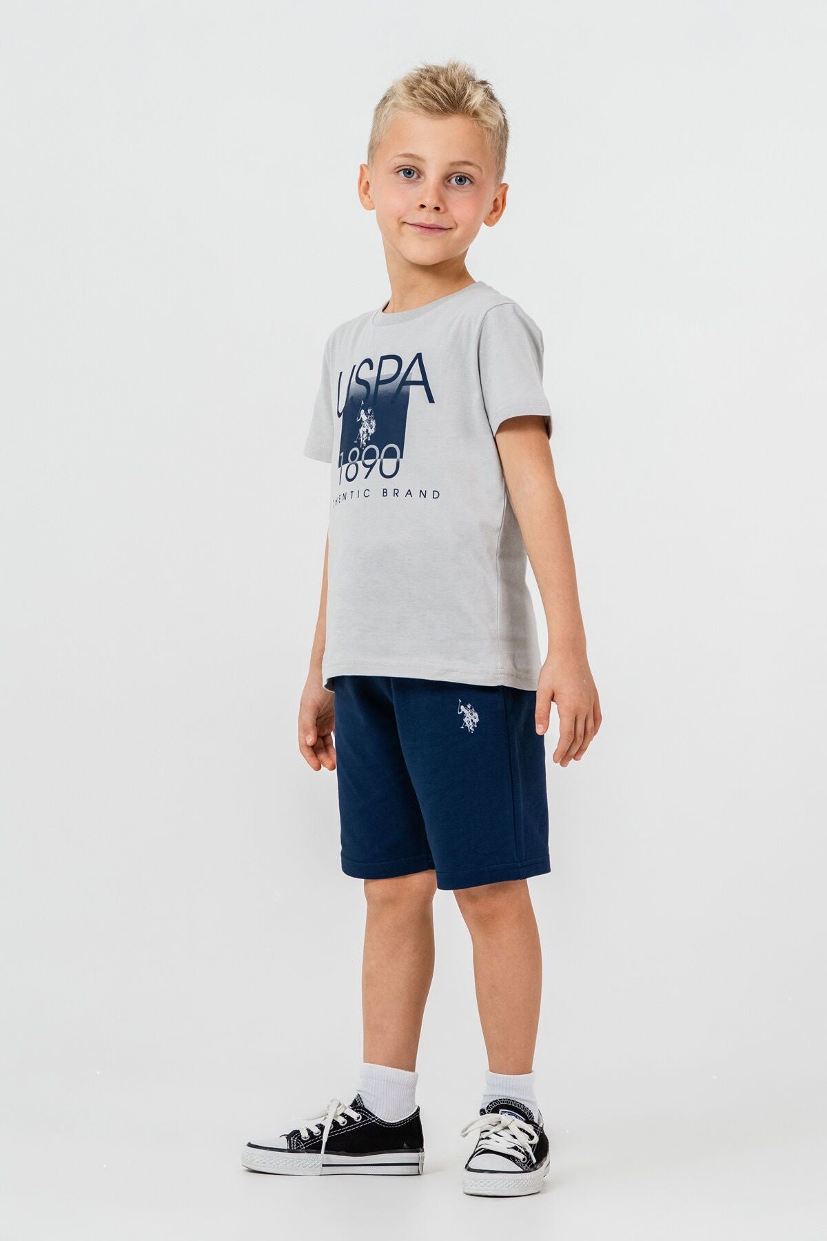 U.S. Polo Assn. Erkek Çocuk Bisiklet Yaka Nakışlı Yazlık Regular Fit Gri Bermuda Takım US2419-C-V3 Ürün ikincil görseli