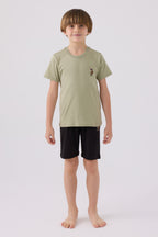 U.S. Polo Assn. Erkek Çocuk Bisiklet Yaka Sargı Nakışlı Yazlık Regular Fit Haki Bermuda Takım US1391-C-V10