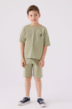U.S. Polo Assn. Erkek Çocuk Bisiklet Yaka Sargý Nakýþlý Yazlýk Regular Fit Haki Bermuda Takým US1779-C-V13