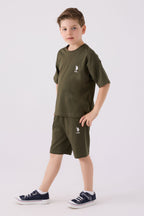 U.S. Polo Assn. Erkek Çocuk Bisiklet Yaka Sargý Nakýþlý Yazlýk Regular Fit Haki Bermuda Takým US1779-C-V15