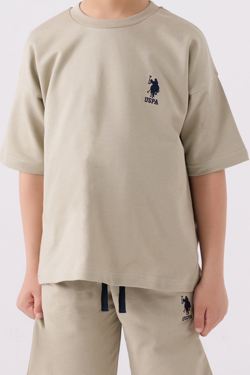 U.S. Polo Assn. Erkek Çocuk Bisiklet Yaka Pigment Baskılı Yazlık Regular Fit Haki Bermuda Takım US1780-C-V9