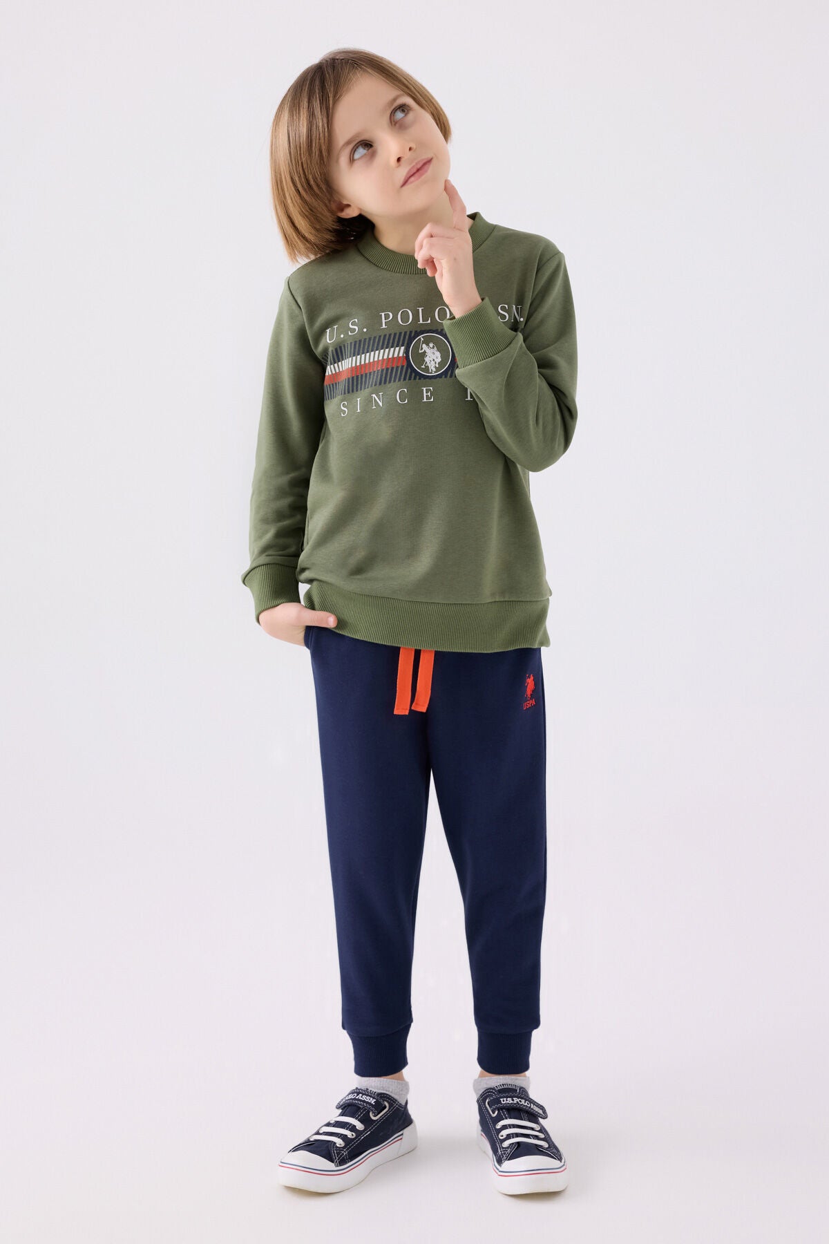 U.S. Polo Assn. Erkek Çocuk Bisiklet Yaka Empirme Baskılı Kışlık Regular Fit Haki Eşofman Takımı US1907-C-V2 Ürün ana görseli