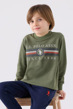 U.S. Polo Assn. Erkek Çocuk Bisiklet Yaka Empirme Baskılı Kışlık Regular Fit Haki Eşofman Takımı US1907-C-V2