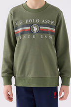 U.S. Polo Assn. Erkek Çocuk Bisiklet Yaka Empirme Baskılı Kışlık Regular Fit Haki Eşofman Takımı US1907-C-V2