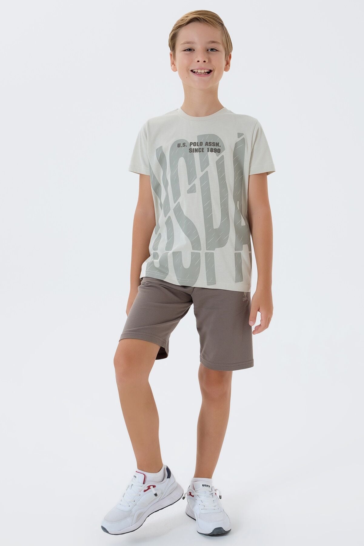 U.S. Polo Assn. Erkek Çocuk Bisiklet Yaka Nakışlı Yazlık Regular Fit Kahverengi Bermuda Takım US2429-C-V1 Ürün ikincil görseli
