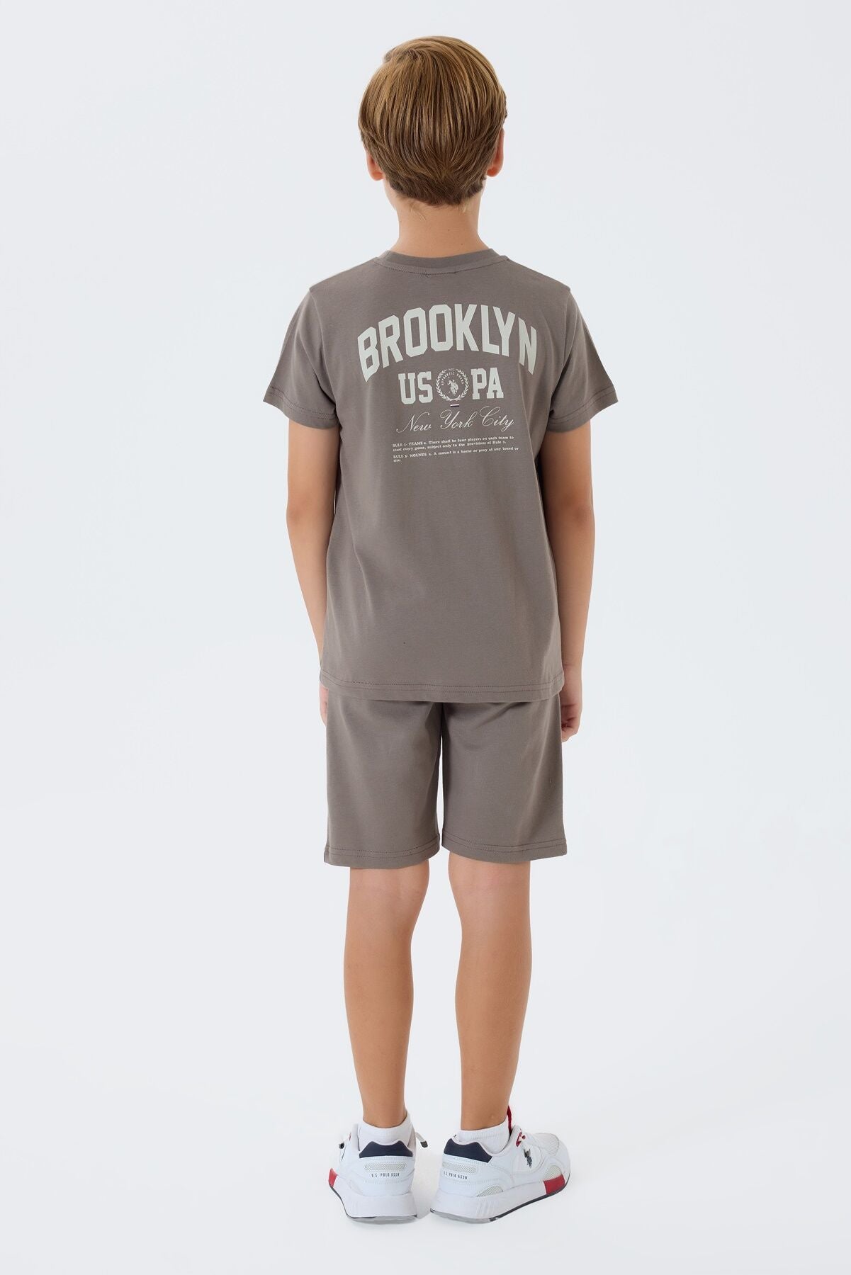 U.S. Polo Assn. Erkek Çocuk Bisiklet Yaka Nakışlı Yazlık Regular Fit Kahverengi Bermuda Takım US2427-C-V1