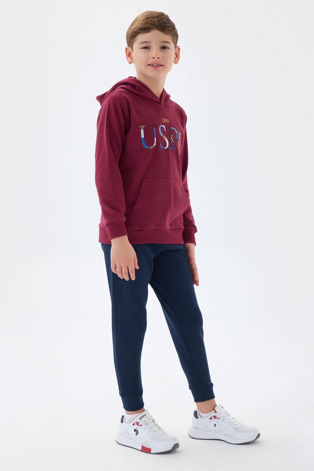 U.S. Polo Assn. Erkek Çocuk Pamuklu Kapüşonlu Sargı Nakışlı Kışlık Regular Fit Bordo Eşofman Takımı US1518-C-V1 Ürün ana görseli