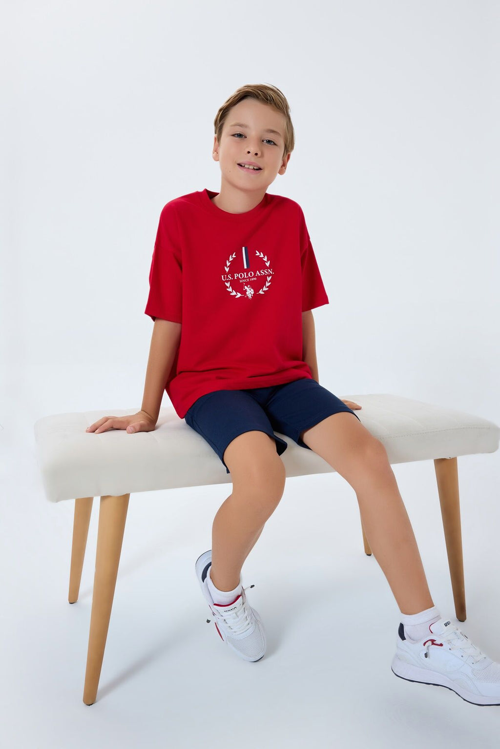 U.S. Polo Assn. Erkek Çocuk Bisiklet Yaka Nakışlı Yazlık Regular Fit Kırmızı Bermuda Takım US2408-C-V1