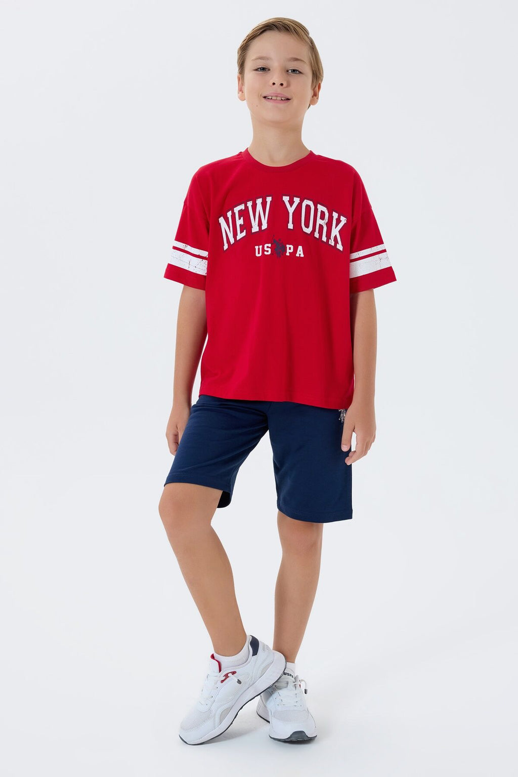U.S. Polo Assn. Erkek Çocuk Bisiklet Yaka Nakışlı Yazlık Regular Fit Kırmızı Bermuda Takım US2415-C-V2
