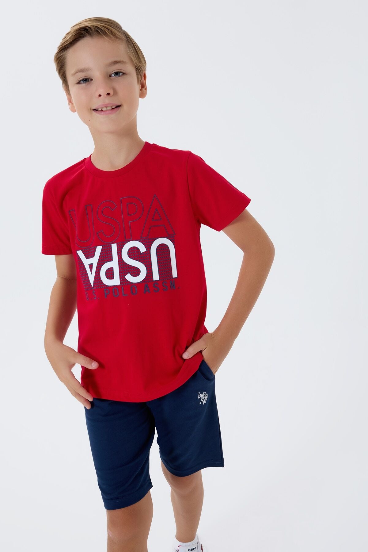 U.S. Polo Assn. Erkek Çocuk Bisiklet Yaka Nakışlı Yazlık Regular Fit Kırmızı Bermuda Takım US2417-C-V2