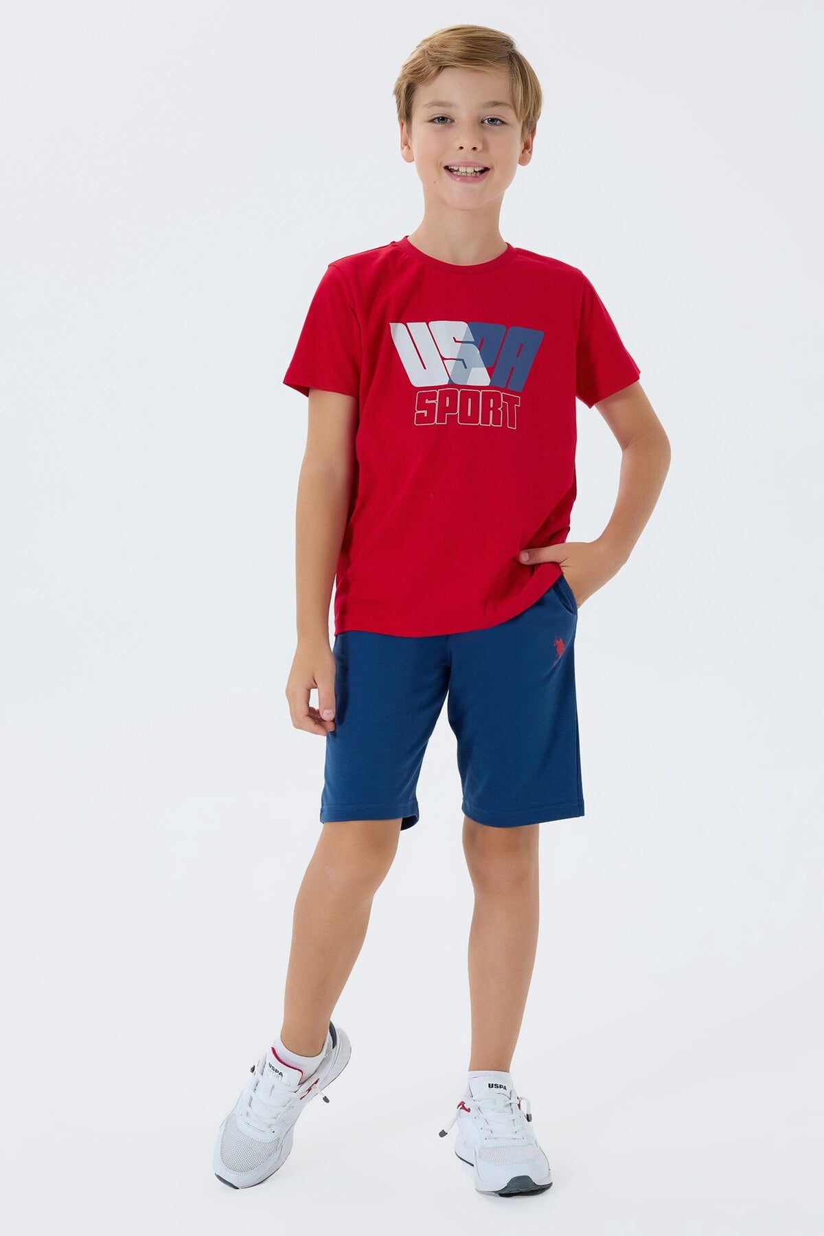 U.S. Polo Assn. Erkek Çocuk Bisiklet Yaka Nakışlı Yazlık Regular Fit Kırmızı Bermuda Takım US2432-C-V3 Ürün ana görseli