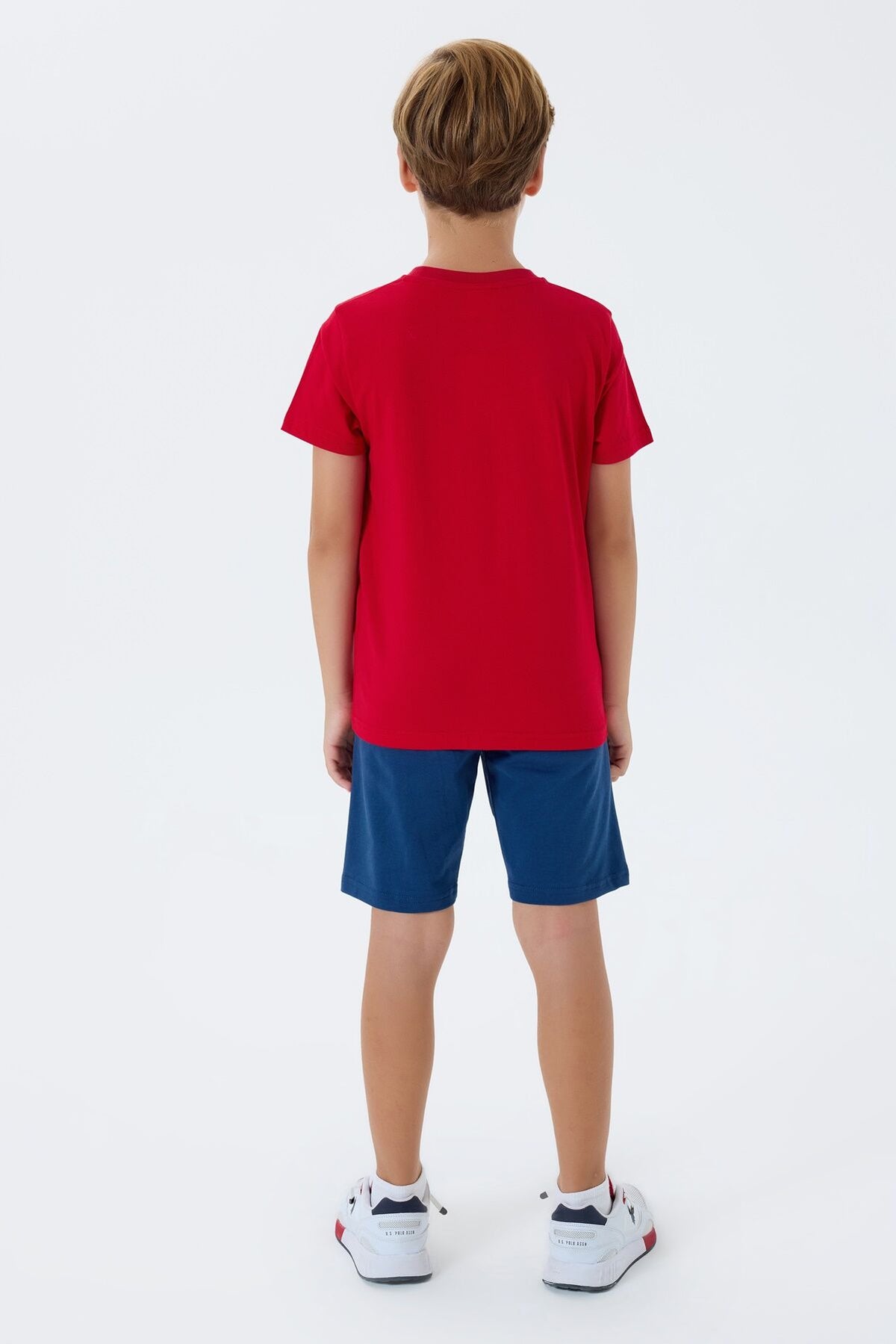 U.S. Polo Assn. Erkek Çocuk Bisiklet Yaka Nakışlı Yazlık Regular Fit Kırmızı Bermuda Takım US2432-C-V3