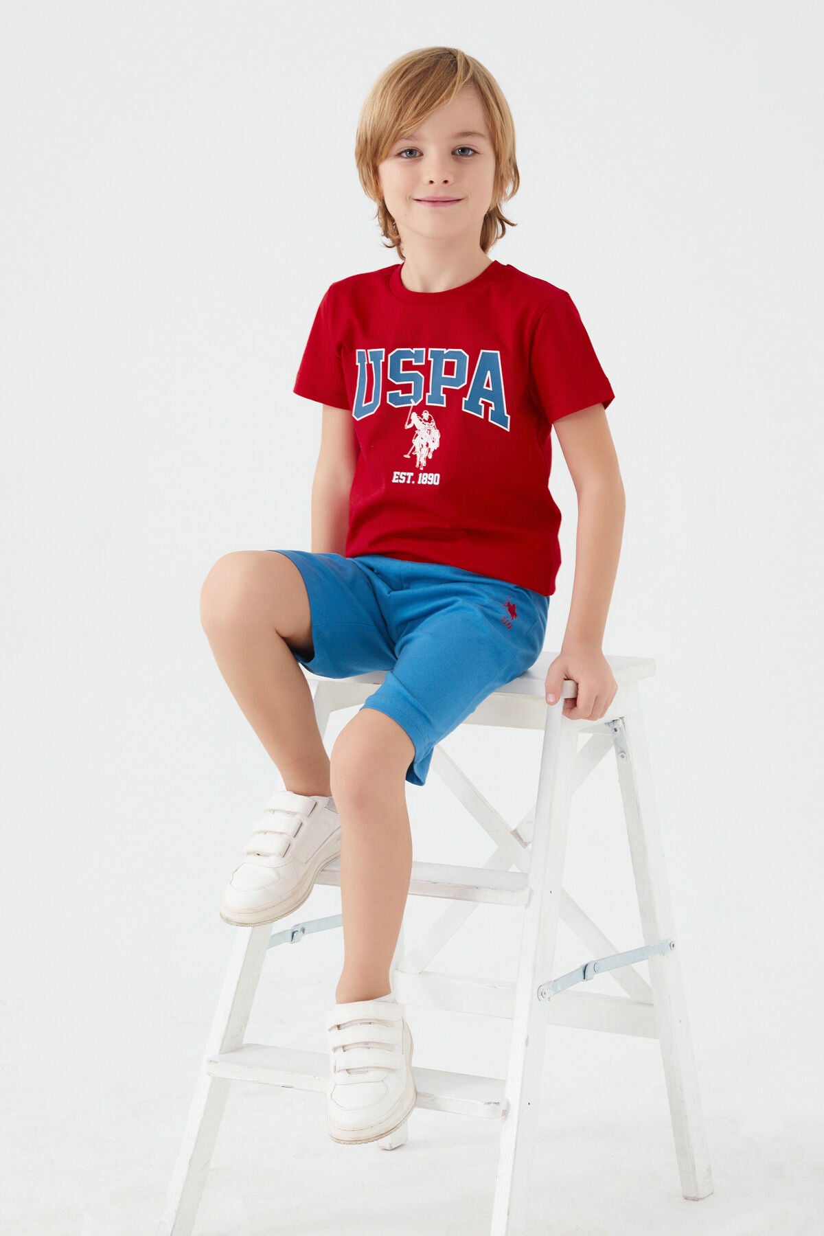 U.S. Polo Assn. Erkek Çocuk Bisiklet Yaka Pigment Baskılı Yazlık Regular Fit Kırmızı Bermuda Takım US1368-C-V2 Ürün ana görseli