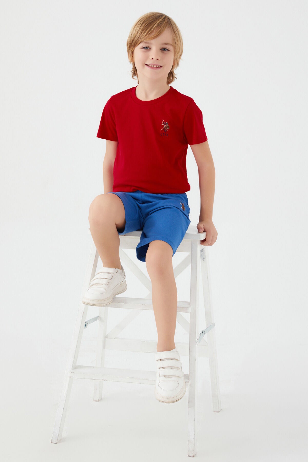 U.S. Polo Assn. Erkek Çocuk Bisiklet Yaka Sargı Nakışlı Yazlık Regular Fit Kırmızı Bermuda Takım US1391-C-V3
