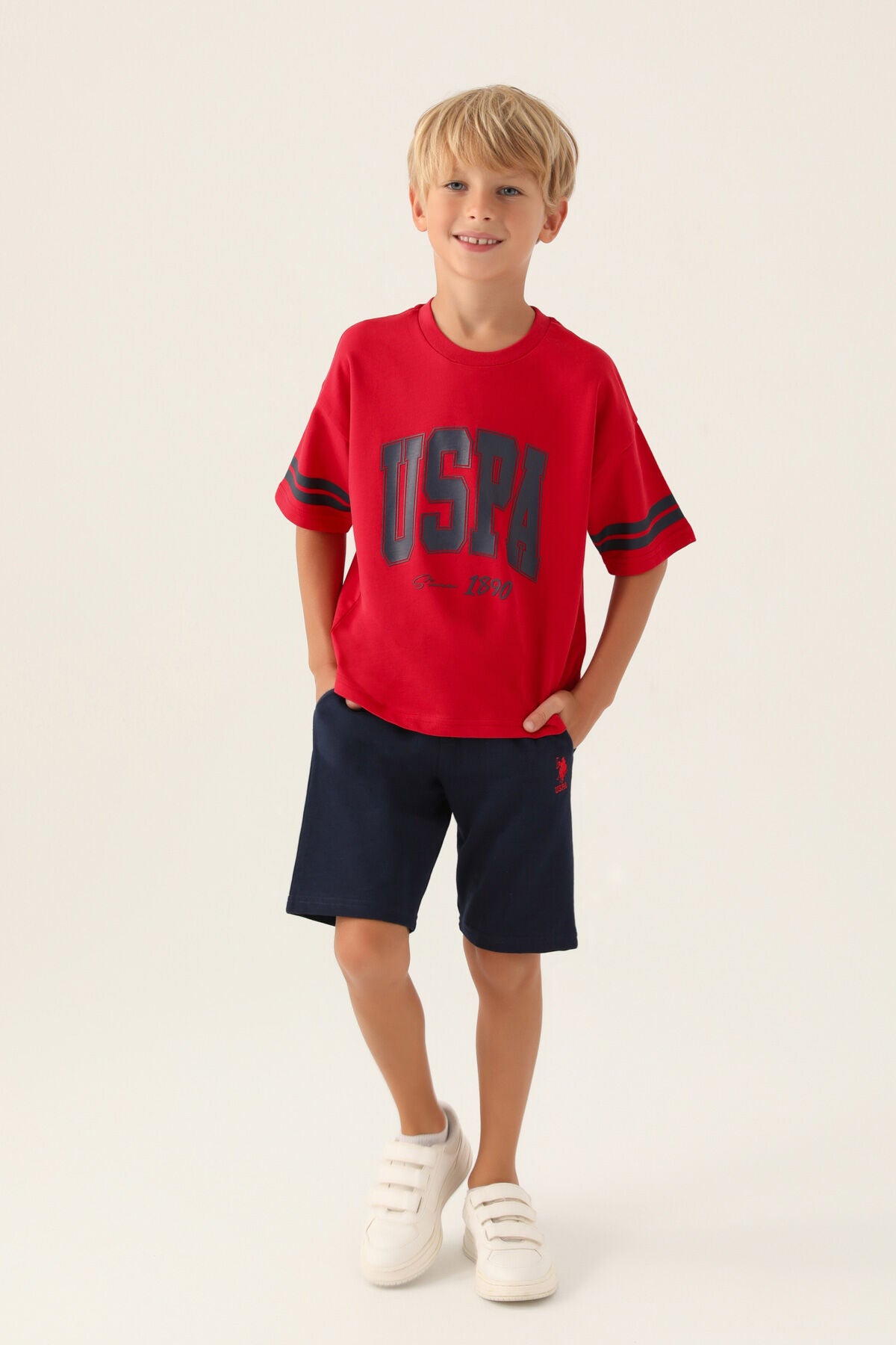 U.S. Polo Assn. Erkek Çocuk Bisiklet Yaka Pigment Baskılı Yazlık Regular Fit Kırmızı Bermuda Takım US1709-C-V4 Ürün ana görseli