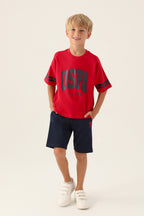 U.S. Polo Assn. Erkek Çocuk Bisiklet Yaka Pigment Baskılı Yazlık Regular Fit Kırmızı Bermuda Takım US1709-C-V4